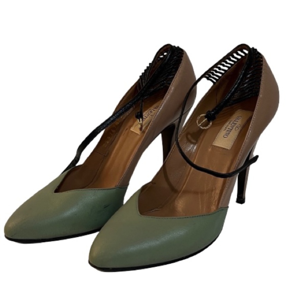 100% Authentic Valentino Garavani Women's Green and Tan Heels size 38